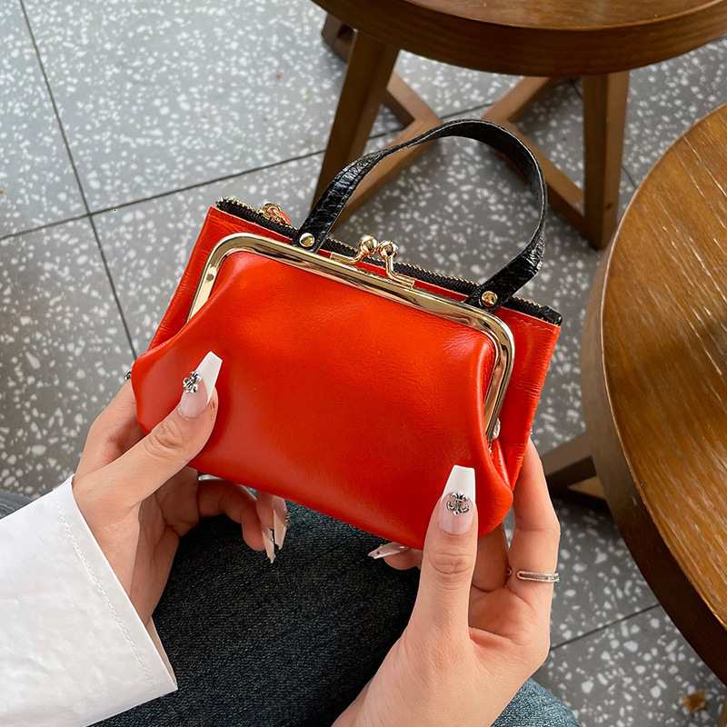 New designer genuine zero wallet women's wax cow leather wallet buckle double-layer storage small portable coin bag