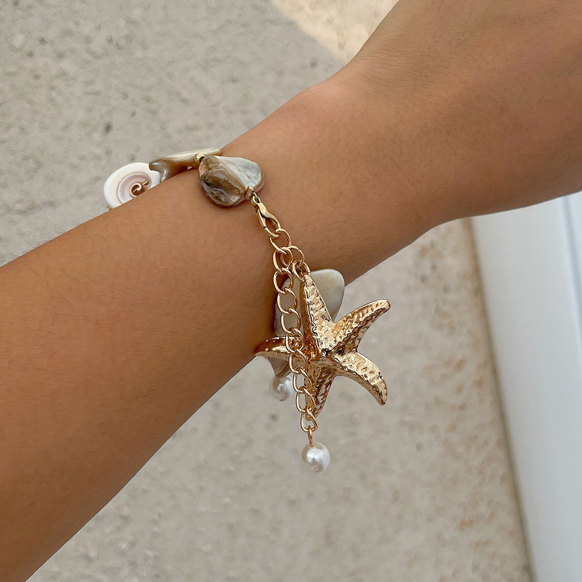 European and American Cross-border Jewelry Beach Vacation Shell Geometric Collarbone Chain Pentagram Versatile Alloy Necklace