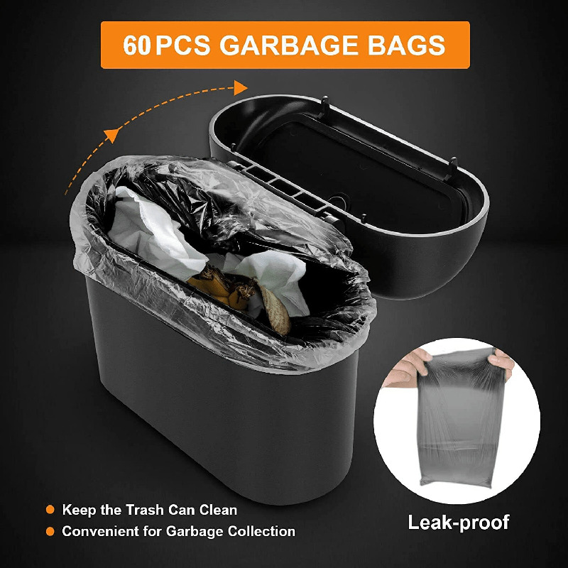 New 3Pcs Car Can (With Lid) Contains 60 (300) Garbage Bags, Small Trash Can, Leak-Proof Mini Car Accessories