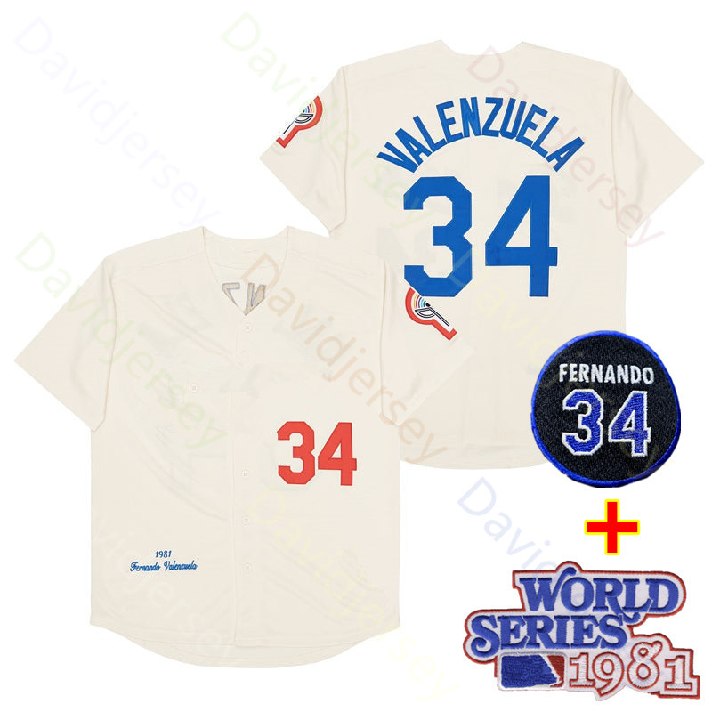 Fernando Valenzuela Jersey 2024 Blue Grey Cream WS Hall Of Fame 34 Patch White Size S-3XL