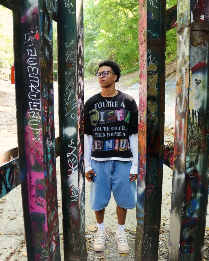 Harajuku vintage High Street long sleeve splicing jumper letter print long sleeve men Y2k casual loose streetwear sweatshirt 241031
