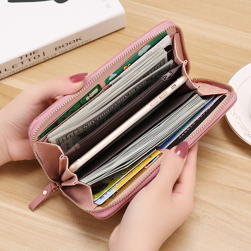 New designer long zipper women's large capacity wallet with multi card lychee pattern handbag