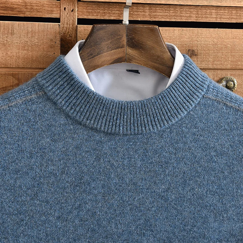 ZNTX Pure cashmere sweater mens half high neck winter style pullover thickened knitted base middleaged business 241031