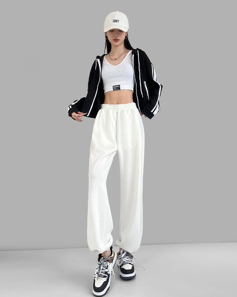 Sports women's trousers wide-legged trousers spring and autumn thin section high waist loose thin sports trousers idle wide-legged women's t