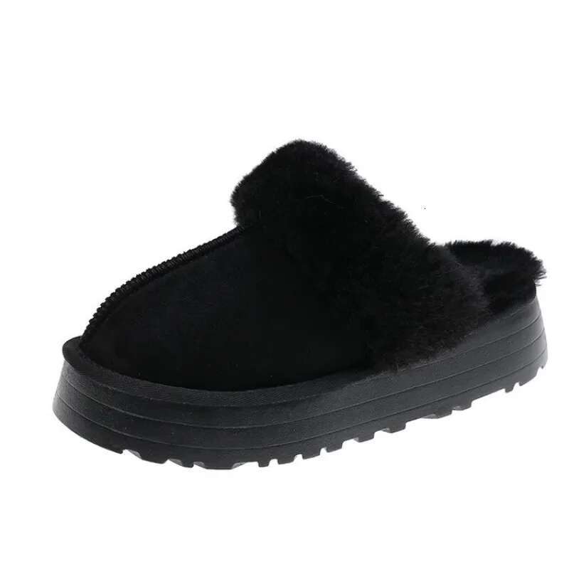 Snow Fur Slippers Female Wearing New Baotou Flat Half Drag Thick Sole Cotton Shoes Women Boots