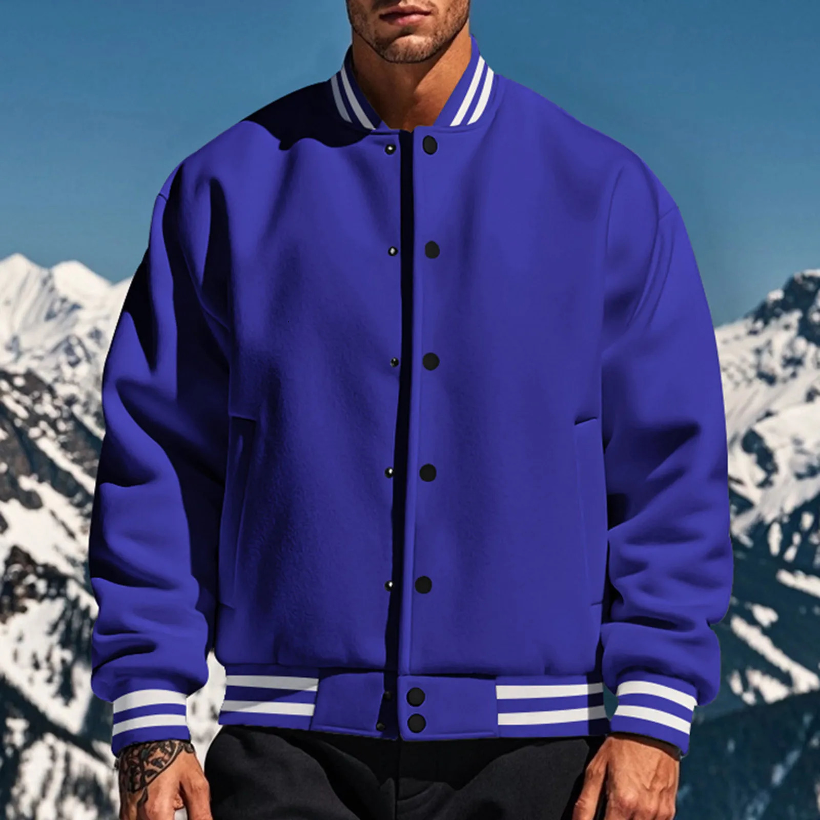 Mens spring and fall varsity jacket Solid color Korean fashion loose baseball uniform couple windproof waterproof bomber jacket 241031