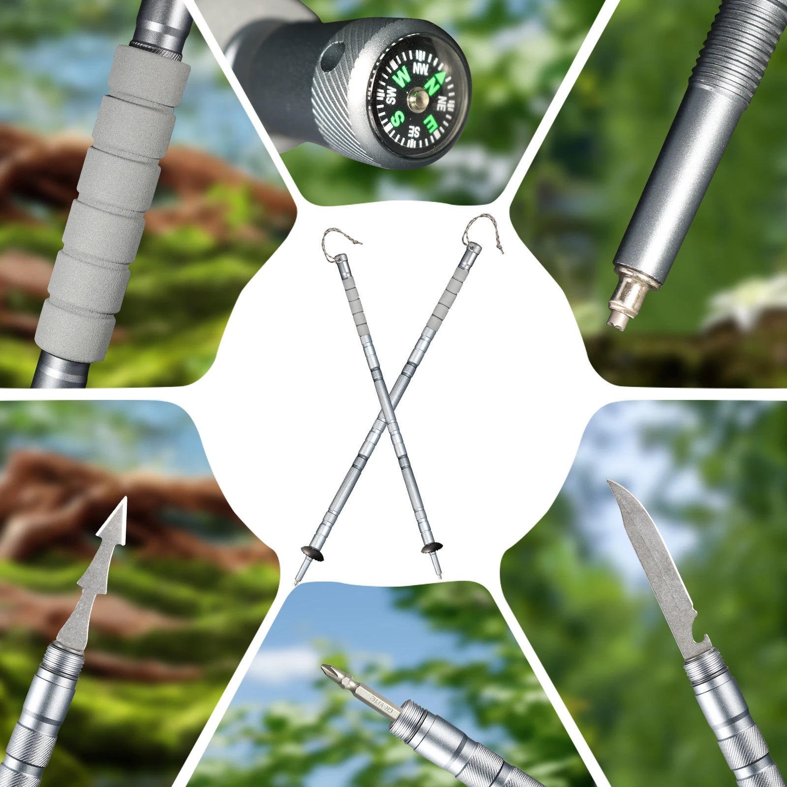 Trekking Pole Multifunctional Aluminum Hiking Walking Sticks Folding Outdoor Camping Hiking Stick Adjustable Ultralight 241031