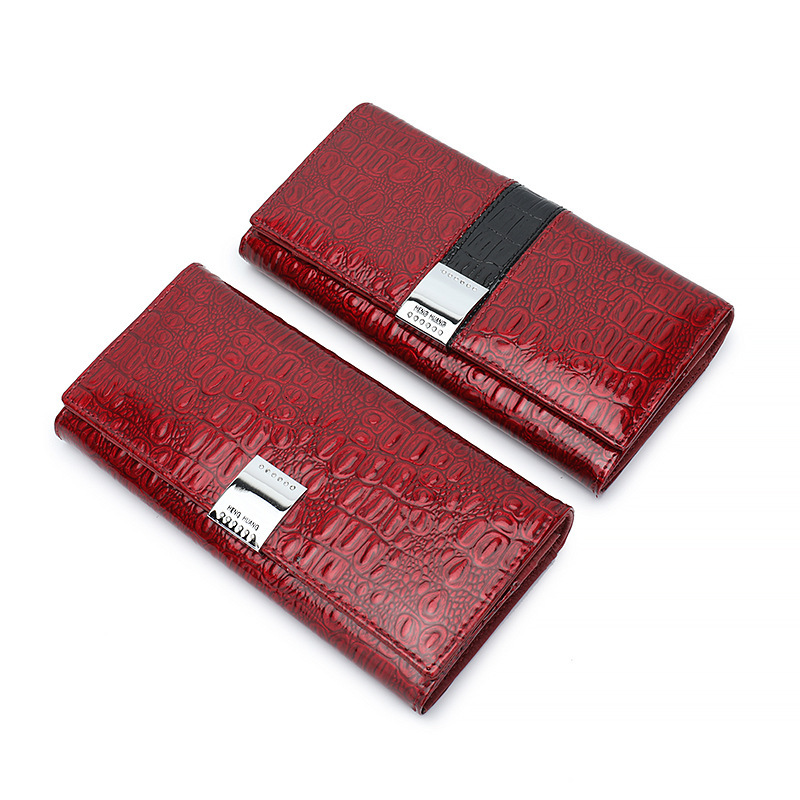New designer fashionable high-end women's long wallet patent shiny leather generous buckle hardware handbag