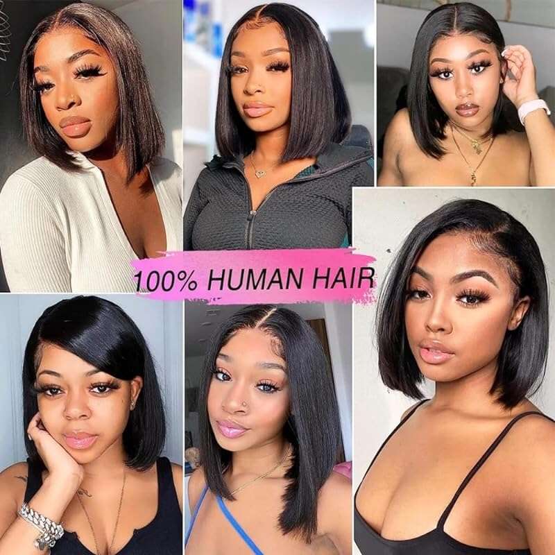 Wig 13X4 Front Human Hair 8-16 Inch Transparent Lace Straight Bob Wigs For Women 200% Density