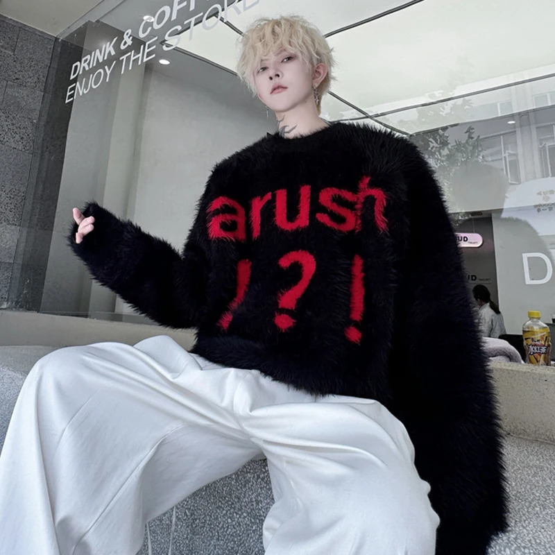 LUZHEN Letter Jacquard Fur n Pullover Knitted Thick Sweater Classy Handsome Versatile Casual Mens Clothes LZ7048 241031