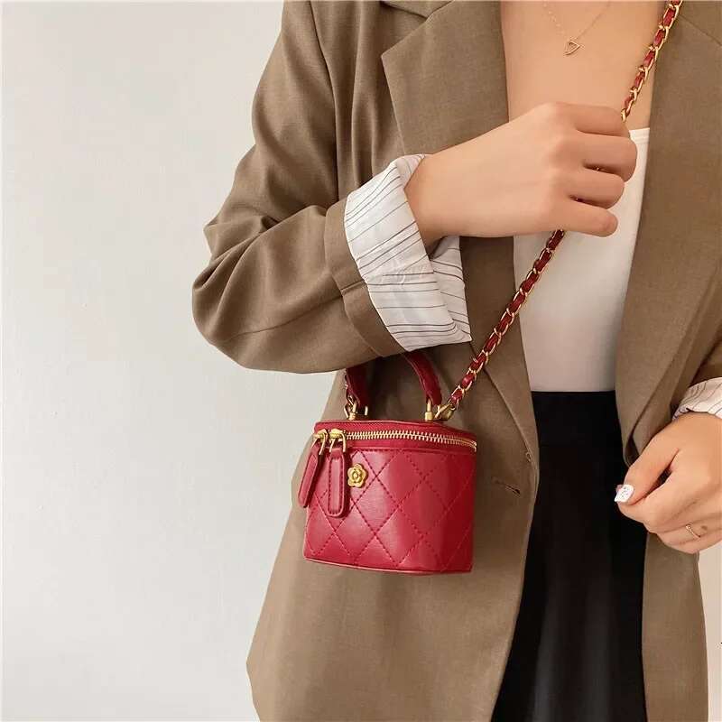 Shoulder Bucket Bag For Women Classic Mini Clutches Female Small Square Box Crossbody Metal Chain Handbag