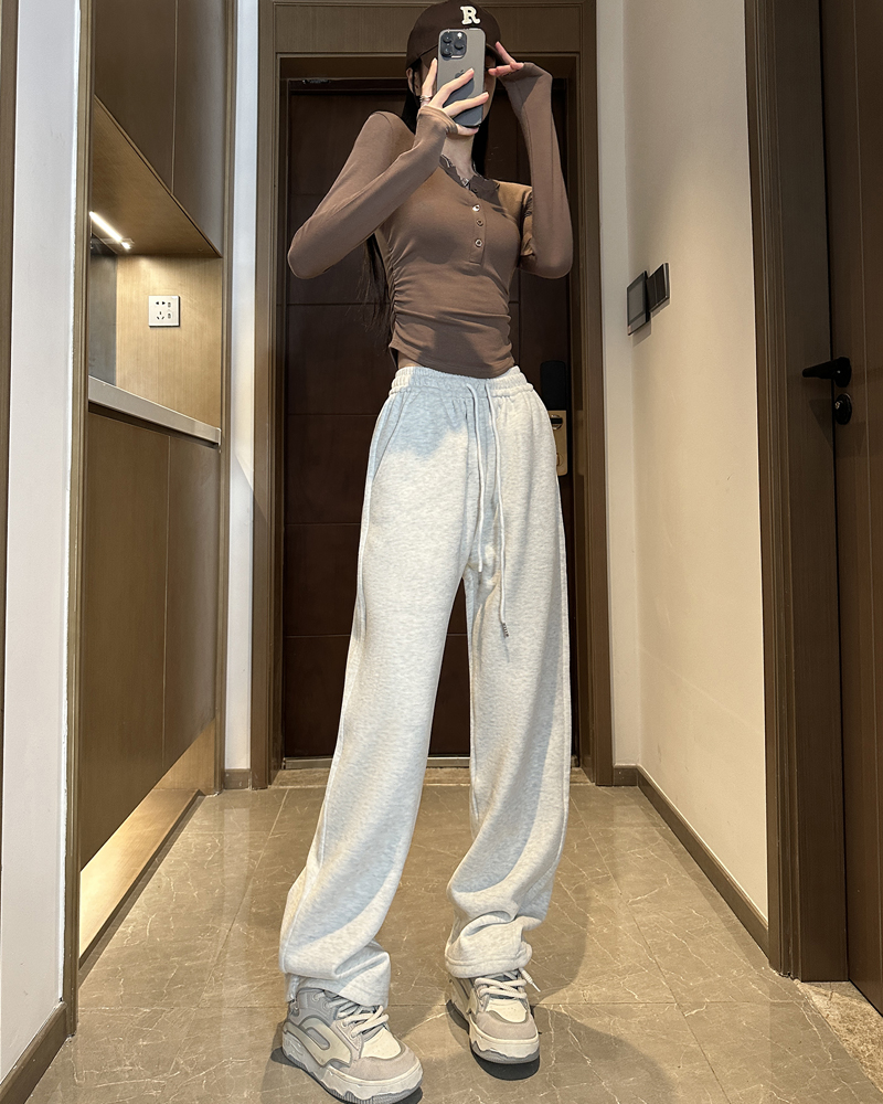 Solid colour sweatpants women's spring and autumn thin section loose thin casual versatile drawstring sweatpants drawstring wide-leg trousers