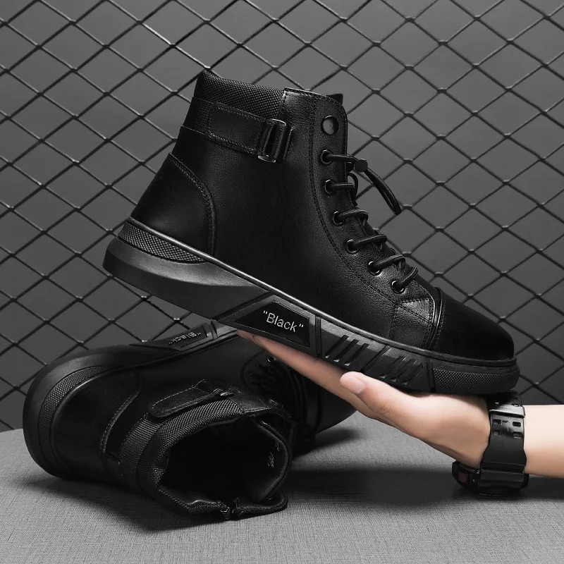 Mens boots leather casual platform boots zipper British style autumn winter fashion comfortable mens shoes ankle Botas De Hombre 241031