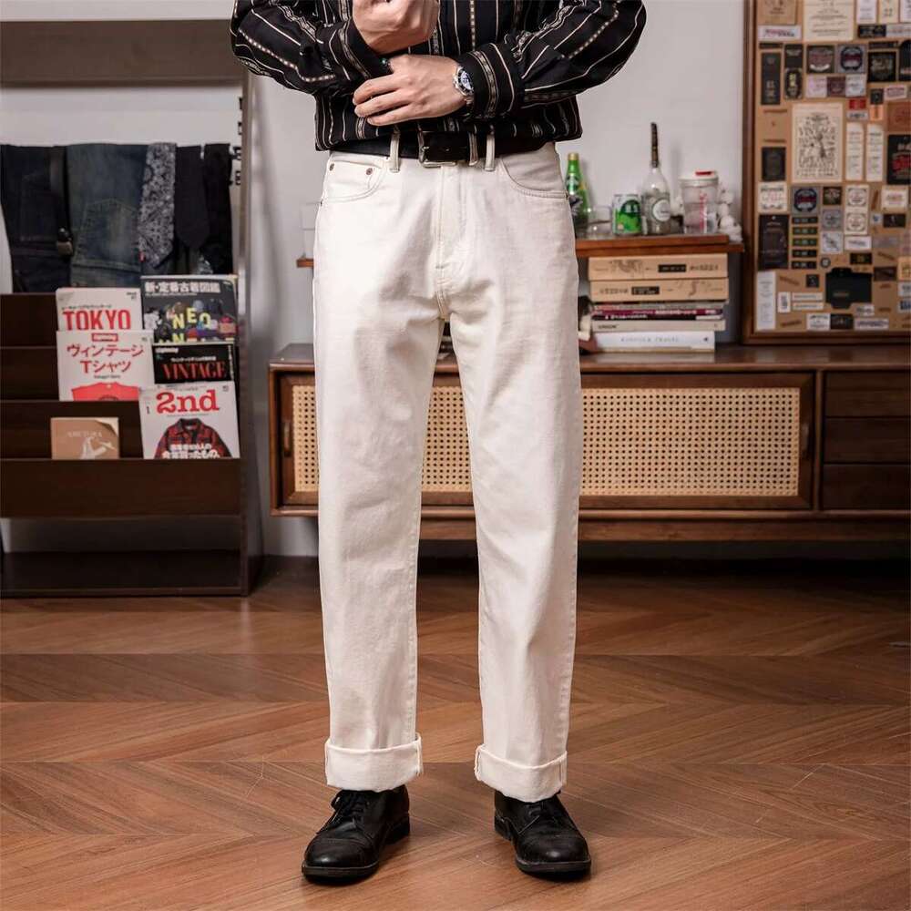 Tornado 55501 White Relaxed Straight Men's Jeans Red Style 14Oz Seedge Denim Pants