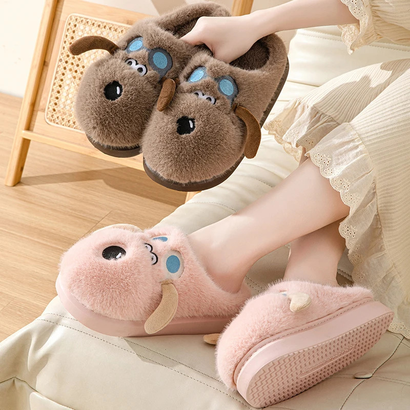 Pink womens home slider soft fashion winter mens thick soled indoor warm couple shoes anti slip flat cotton slider 241031