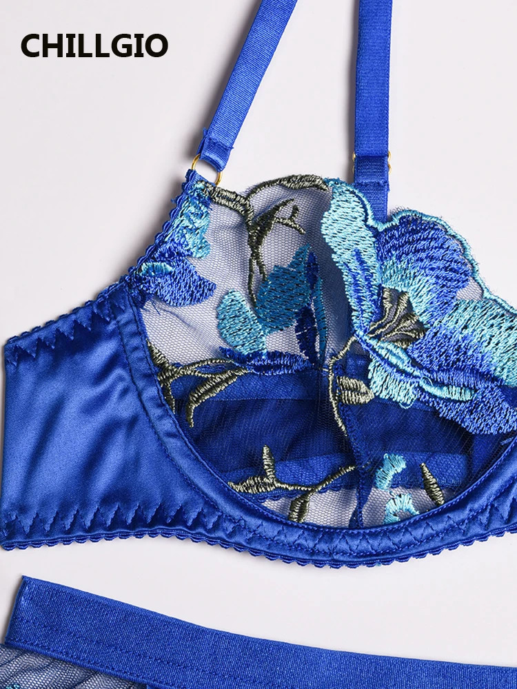 CHILLGIO Women Embroidery Floral Lace Bra Brief Suits Fashion 3 Pieces Erotic Intimate Lingerie Push Up Underwire Underwear Sets 241031
