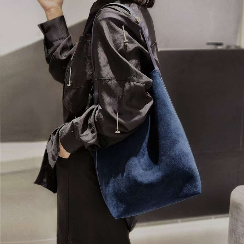Suede Genuine Lady Tote Underarm Shoulder Bag,High End New In Large Capacity Cow Leather Bucket Handbag For Women