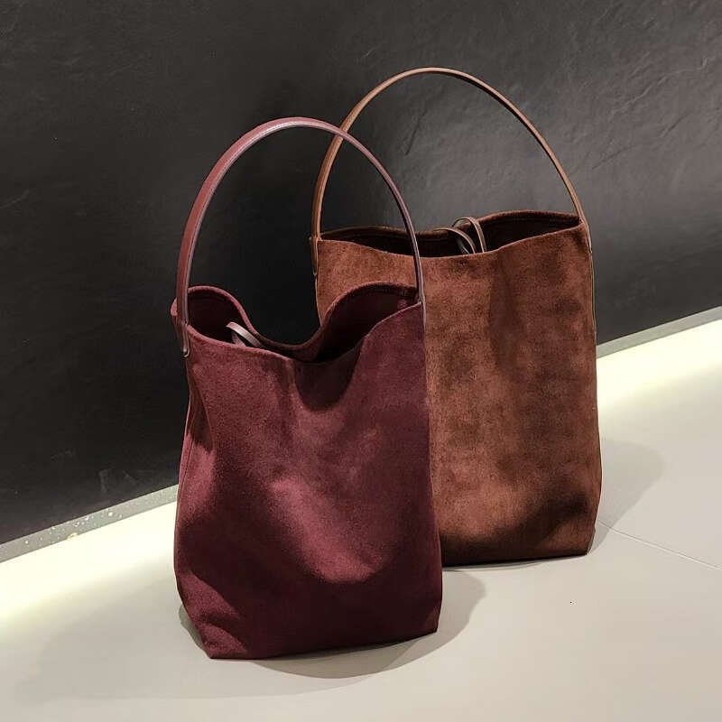 Suede Genuine Lady Tote Underarm Shoulder Bag,High End New In Large Capacity Cow Leather Bucket Handbag For Women