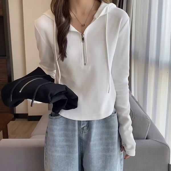 Mi woolen hoodie women 2024 spring and autumn designer new half zipper hooded long sleeved t-shirt for women's top