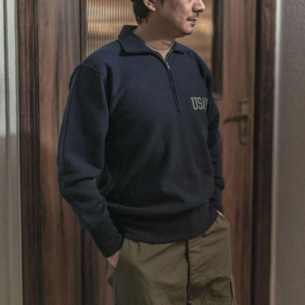 Non Stock Quarter-Zip Sweatshirt Men's Long-Sleeve French Terry Cotton Pullover
