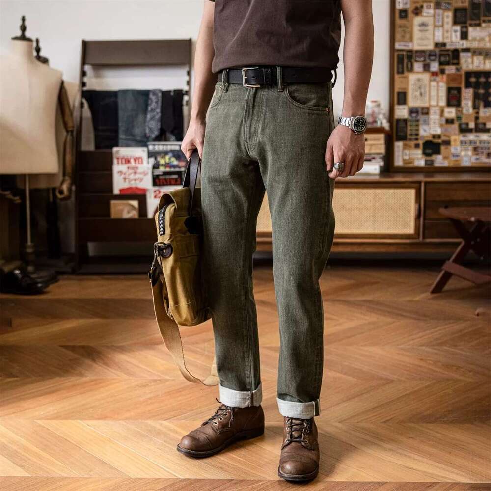 Tornado Men's Regular Straight Fit Jeans In Green Red Style Seage Denim Pants