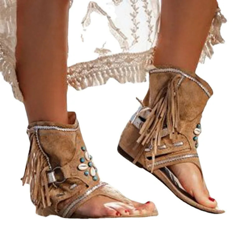 Fashion style Retro Women Fringe Flower Wedges Shoes 2024 Solid Flock Beach Casual Sandals Women Summer Flip Flop Sandals 241031