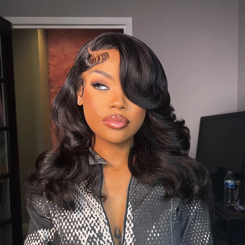 250 Density Brazilian Body Wave Short Bob 13x6 Transparent Front Human Hair Wigs HD Pre Plucked Synthetic Lace Frontal Wig For Women