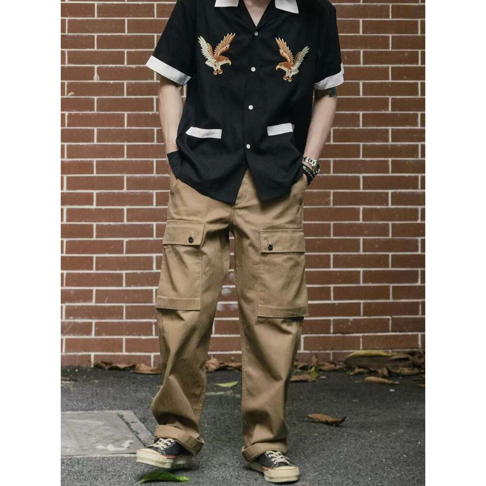 Red Bronson Modified P-44 Utility Pants 13Oz Herringbone Twill Men Cargo Trousers Relaxed Fit