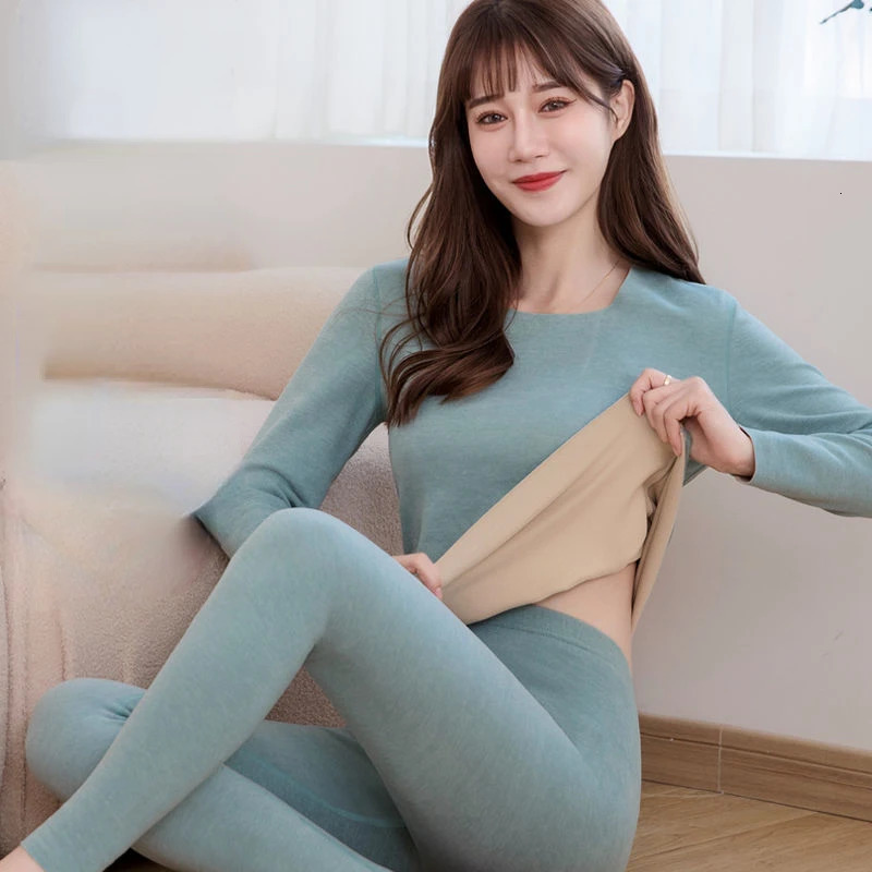 Thermal Underwear Ladies Plus Velvet Thickening Suit German Velvet Seamless Heat Long Autumn Clothes Long Pants Long Johns 241031