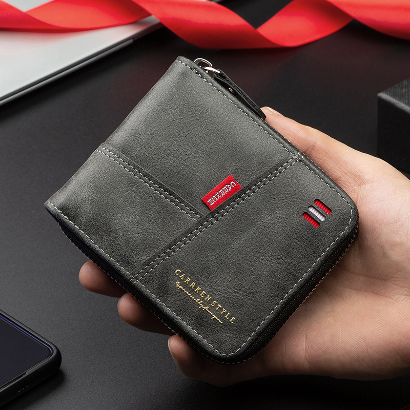 New designer men's short style horizontal splicing fashionable buckle coin purse with multiple zippers and card pockets