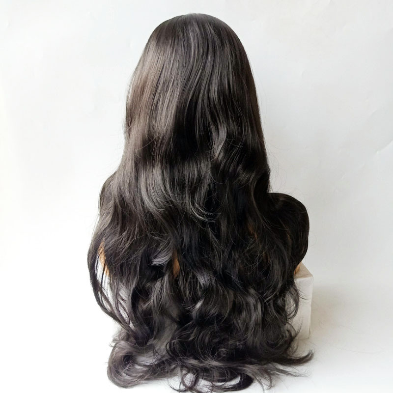 Women's wig middle part black big wave long curly hair African synthetic silk wigs human hair