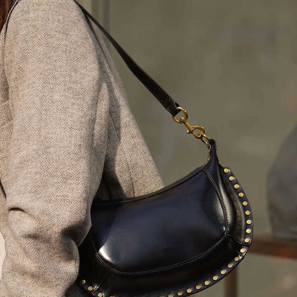 genuine half moon saddle 2025 womens retro motorcycle rivet crossbody niche design cow leather shoulder bag