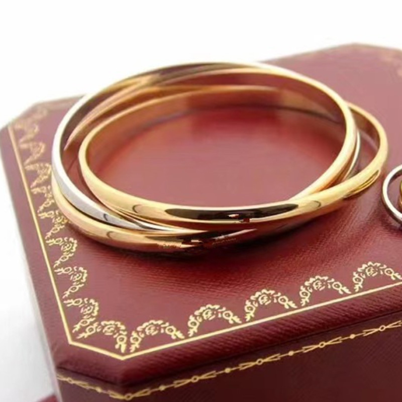 Diamond Bracelet Bangle Fashion European And American Style Tri-Color Ring hand chain Titanium Bracelet-Including Storage AA Gold Woman