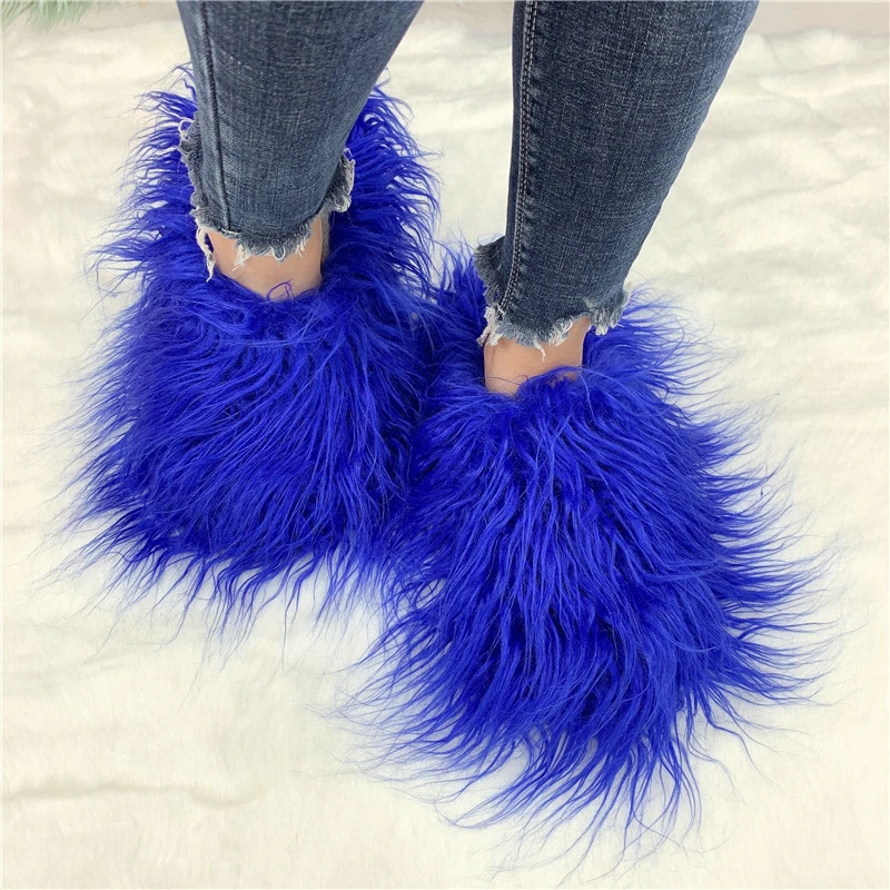 Fur Slippers Women Round Toe Mongolian Fur Slides Woman Shoes Women Flat Half Slippers 241031