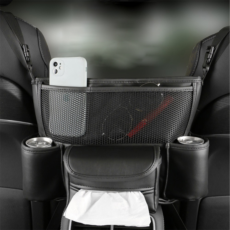 New Leather Car Storage Bag Between Front Seat Can Use As Wallet Cup Holder Tissue Box Multifunction Organizer Pocket Auto Supplies
