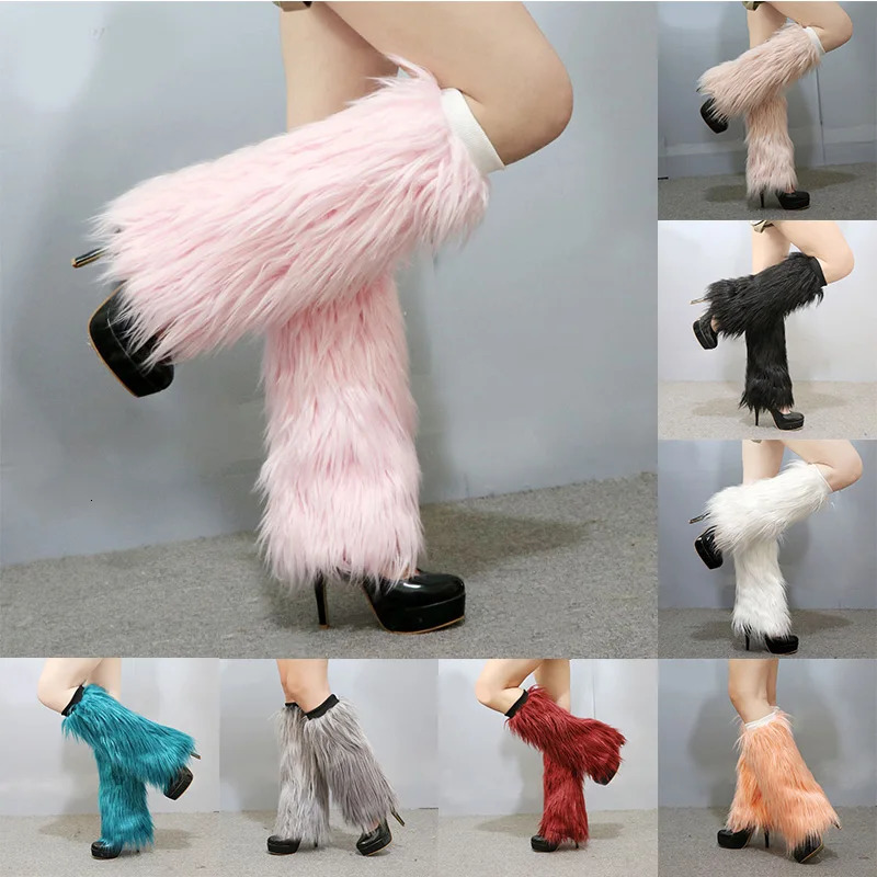 Winter Warm Plush Foot Cover Fluffy Furry Boot Covers for Women Thickened Wool Long Boot Leg Socks Sleeve Sexy Stage 241031