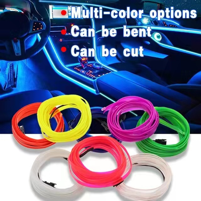 New 1 3 5M Interior Decorative Strips Atmosphere Cold Light Dashboard Console Auto LED Styg Decor Sticker Car Accessories