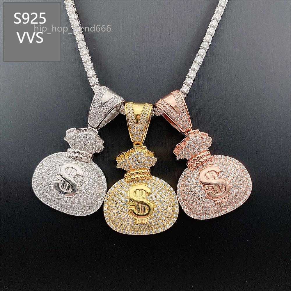 Iced Out 925 Sterling Silver D Color VVS Moissanite Dollars Money Bag Pendant Hip Hop Diamond Pendant with GRA Certificate