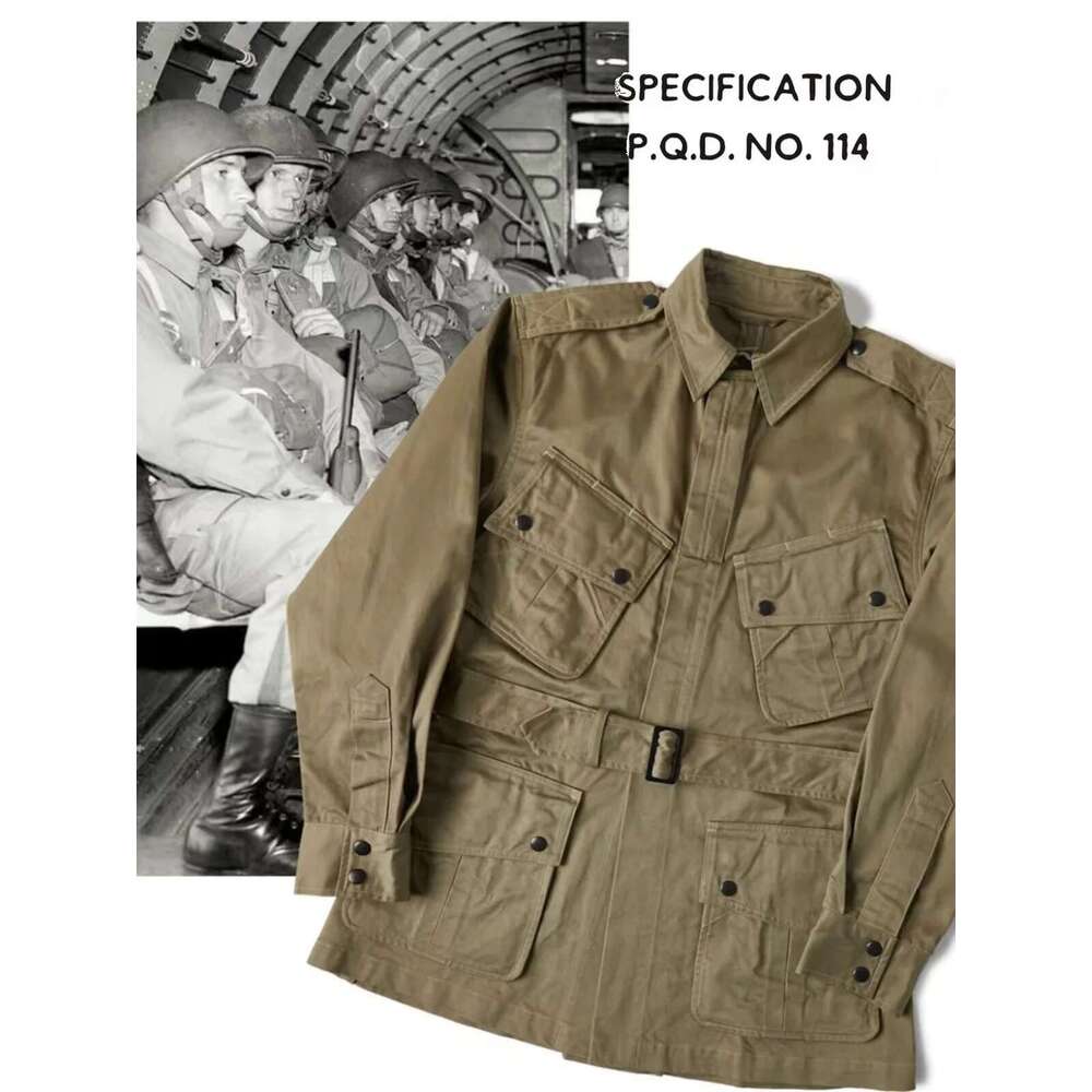 Red Bronson M1942 Paratrooper Jump Jacket Vintage Men's Cargo Outerwear Belted