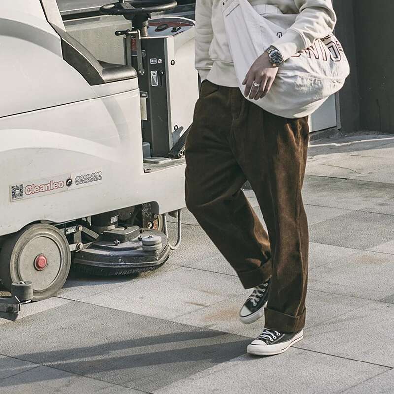Non Stock Pleated Front Corduroy Pants High Rise Mens Warm Slac Casual Trousers