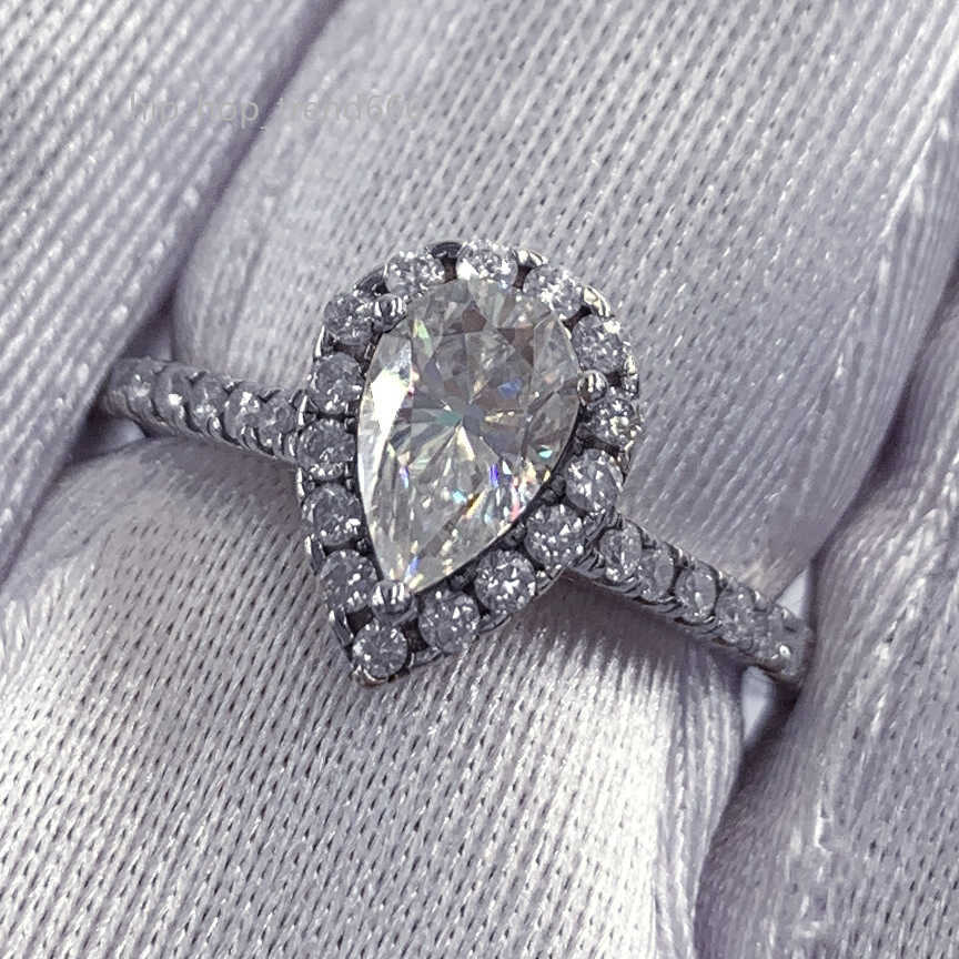 Wholesale Stock Sterling Silver 925 Fine Jewelry Engagement Ring IGI Certificate VVS Pear Cut Pave Setting Moissanite Ring