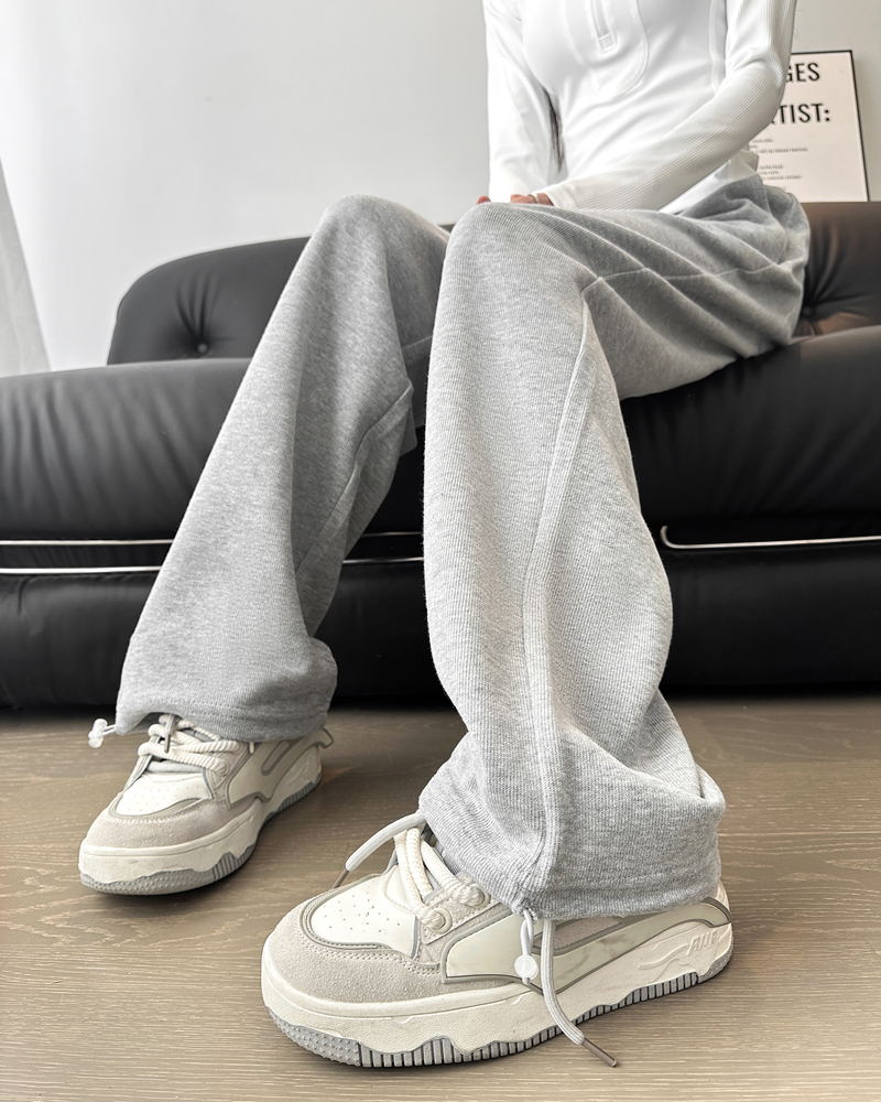 Solid colour sweatpants women's spring and autumn thin section loose thin casual versatile drawstring sweatpants drawstring wide-leg trousers