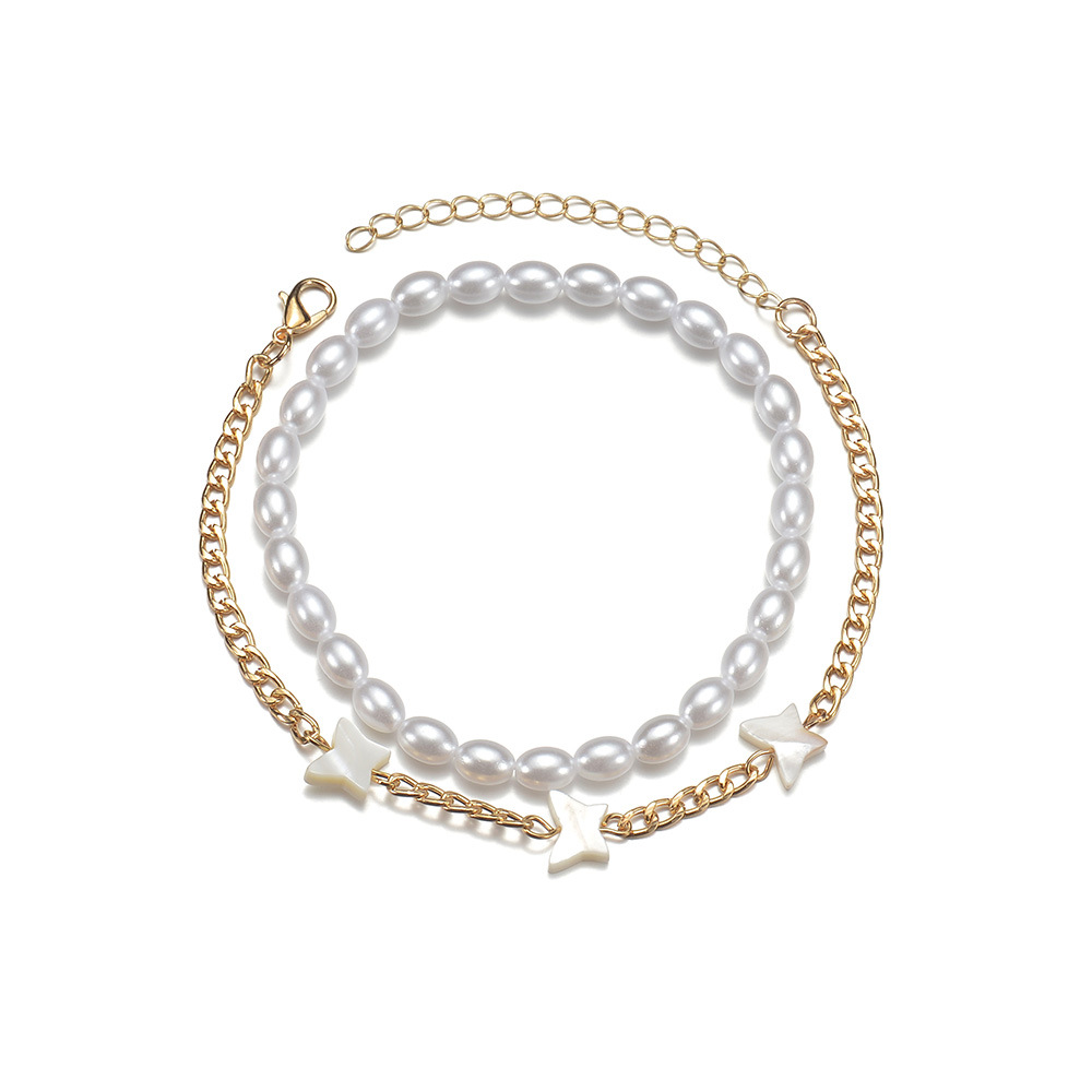 Women's Dainty Two-Tiered Butterfly and Pearl Foot Chain Accessory