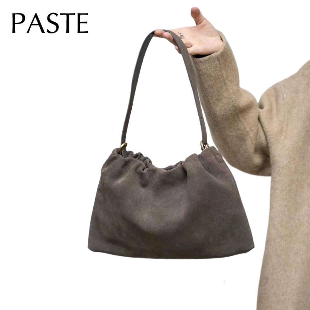 Grey Color Matte Suede Cow Leather Women Armpit Shoulder Coffee Winter Quality Chamois Female Crossbody Bag 2 Straps