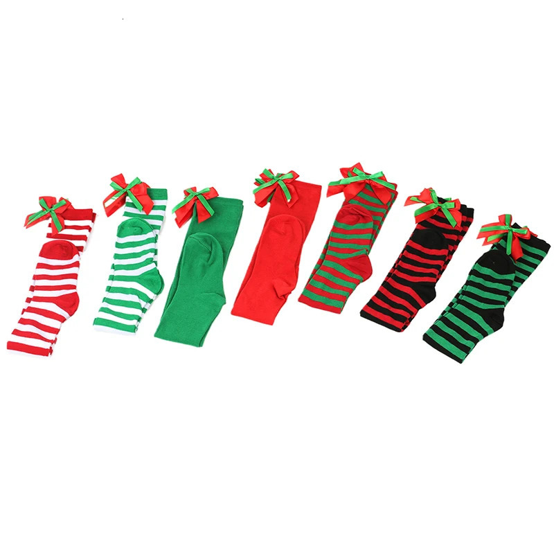 Christmas Striped Long Stockings Bow Christmas Socks Ball Long Socks Fashion Women Soks Sexy Slim Long Soks Striped Hosiery 241031