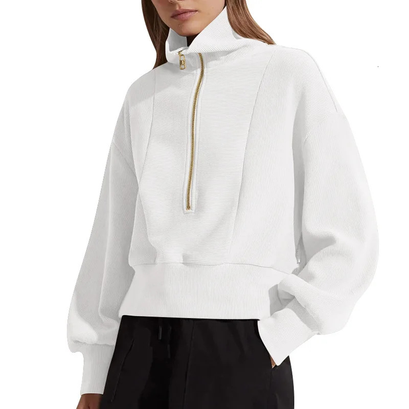 Womens AutumnWinter Solid Color Pit Bar Casual Half Zipper Short Hooded Sweatshirt for Women 241031