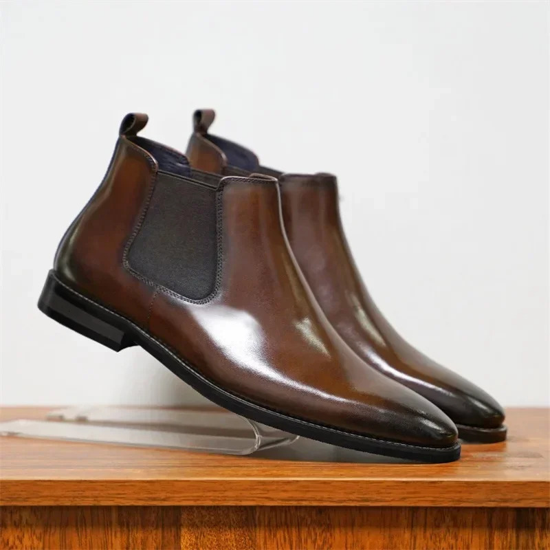 Fashionable mens Chelsea boots handmade leather shoes autumn winter square head PU ankle boots business casual mens short boots 241031