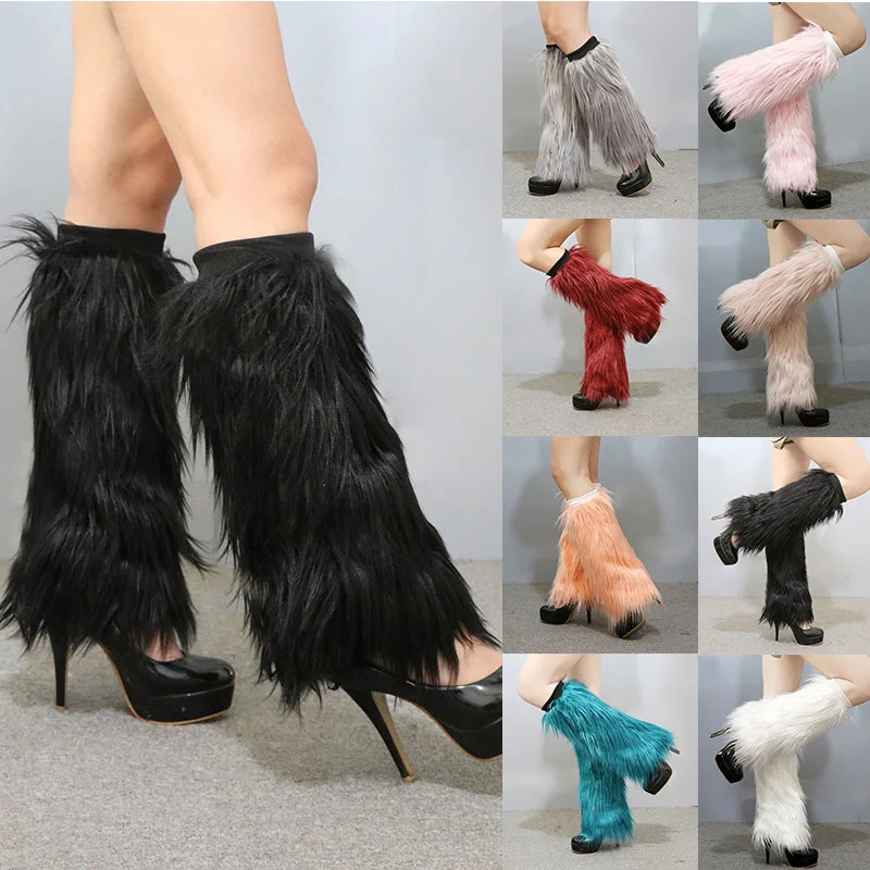 Winter Warm Plush Foot Cover Fluffy Furry Boot Covers for Women Thickened Wool Long Boot Leg Socks Sleeve Sexy Stage 241031
