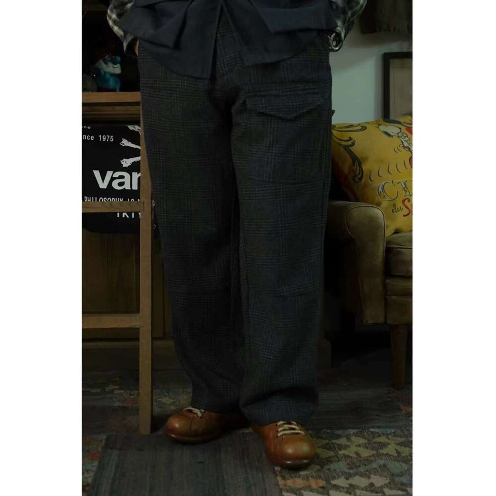 Second Order Vintage Style Plaid Trousers Mens Everyday Drawstring Check Pants Relaxed Fit