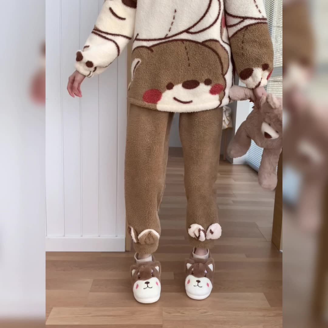 Female winter personality cartoon puppy fluffy cotton slippers Warm and interesting shoes for home bedroom in winter